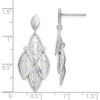 14K White Gold Polished Diamond-cut Post Dangle Chandelier Earrings