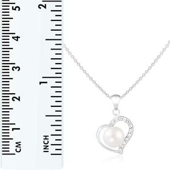7-7.5mm Button White Cultured Freshwater Pearl and CZ Rhodium Over
Sterling Silver Pendant