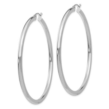 Rhodium Over 14k White Gold 2 3/8" Polished Tube Hoop Earrings