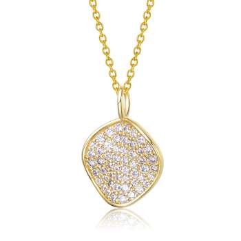 Pave CZ Circle Pendant Necklace In 14K Gold Over Brass