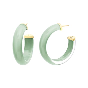 14K Yellow Gold Over Sterling Silver Illusion Acrylic Hoops in Jade Color