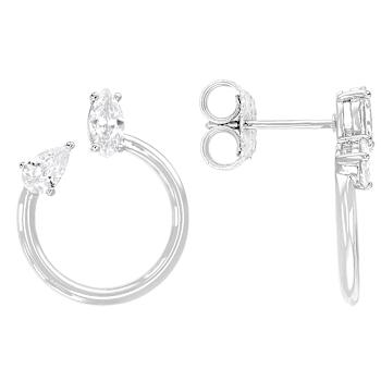 Pear And Marquise Circle Drop Earrings With CZ In Sterling Silver