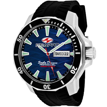 Seapro Men's Scuba Dragon Diver Limited Edition Blue Dial, Black Bezel,
Black Silicone Watch