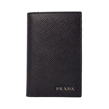 Prada Black Saffiano Leather Vertical Logo Card Holder