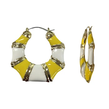 Gold Tone Yellow and White Enamel Earring