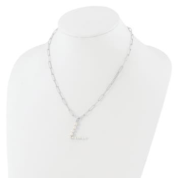 Rhodium Over Sterling Silver 3-5.5mm Freshwater Cultured Pearl LETTER V
18-inch Necklace