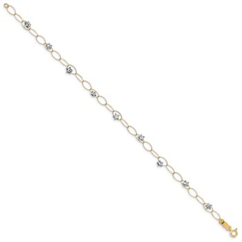 14k Yellow Gold and 14k White Gold Diamond-Cut Puff Stars Link Bracelet