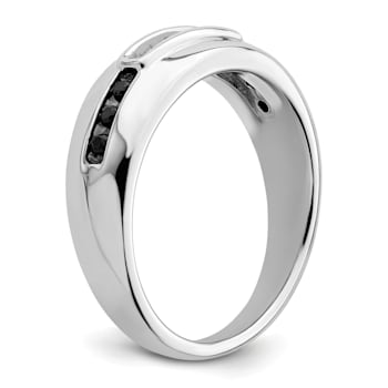 Rhodium Over 14K White Gold White and Black Diamond Men's Ring 0.25ctw