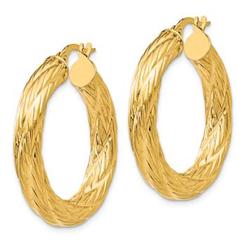 14k Yellow Gold 1 1/4" Textured Tube Hoop Earrings