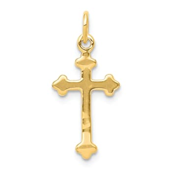 14K Yellow Gold Small Diamond Budded Cross Pendant
