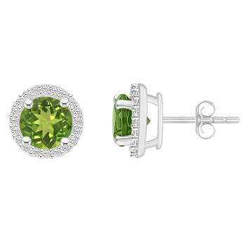 6mm Round Peridot And Created White Sapphire 10k White Gold Halo Stud Earrings