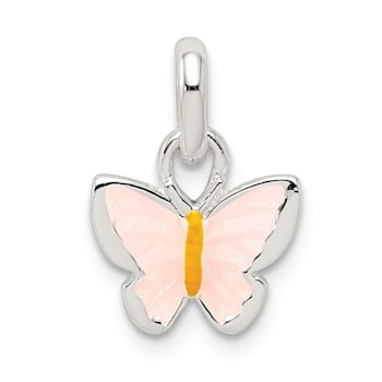 Sterling Silver Polished Pink and Orange Enamel Butterfly Children's Pendant