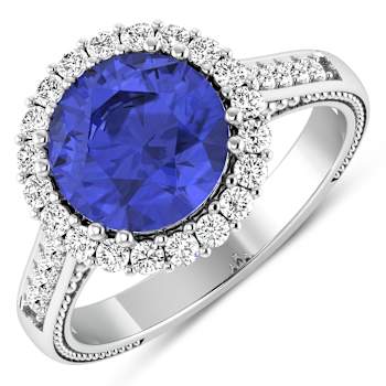 Round Violet Tanzanite and Diamond 14K White Gold Halo Ring 3.11 ctw