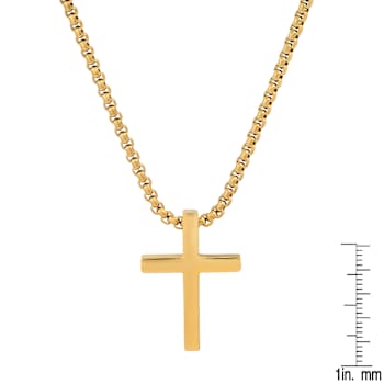 Men's Polished Cross Pendant With Chain In 18K Yellow Gold Over
Stainless Steel