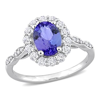 1.87ctw Tanzanite, White Topaz And Diamond Accent 14k White Gold Halo Ring
