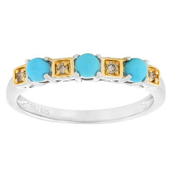 Turquoise And Lab-Grown Diamond Band Ring In Rhodium And 18K Gold Over
Sterling Silver 0.05ctw