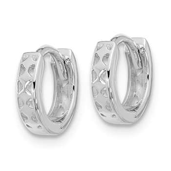 Rhodium Over 14k White Gold 7/16" Cut-out Design Hinged Hoop Earrings