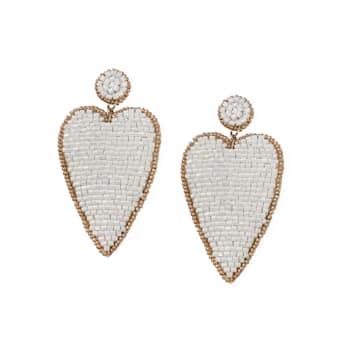 Off Park® Collection, White Seed Beaded Heart Drop Earring.