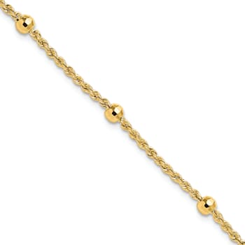 14K Yellow Gold Diamond-cut Beaded Rope Chain Bracelet