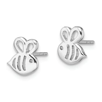 Rhodium Over Sterling Silver Bumblebee Children's Post Earrings