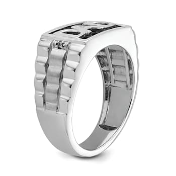 Rhodium Over 14k White Gold Polished Satin Onyx and Diamond DAD Men's Ring