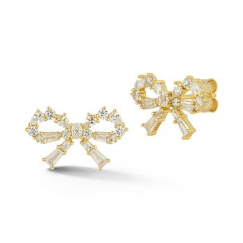Rachel Zoe CZ Glitzy Bow Stud Earrings in 14K Gold Over Sterling Silver