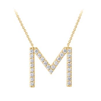 White Lab-Grown Diamond F-G SI 14K Yellow Gold Over Silver "M"
Initial Station Necklace 0.50ctw