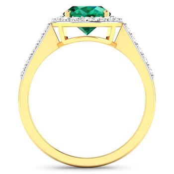 1.92ctw Green Emerald and Diamond 14K Yellow Gold Halo Ring