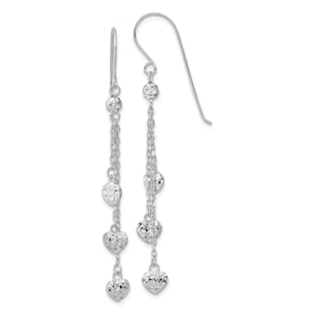 Rhodium Over 14k White Gold Diamond-Cut Triple Heart Dangle Earrings