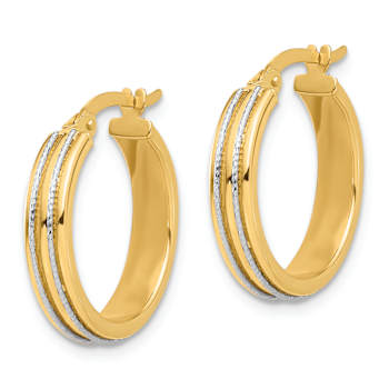 14k Two-tone Polished and Diamond-Cut 13/16" Hoop Earrings