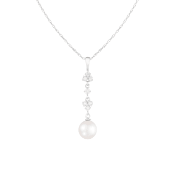 White Cultured Freshwater Pearl and Diamond 14K White Gold Pendant 7-7.5mm