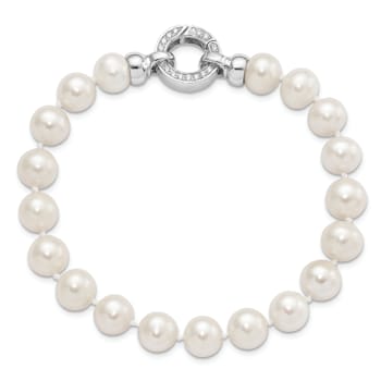 Rhodium Over Sterling Silver 9-10mm White Freshwater Cultured Pearl
Cubic Zirconia Fancy Bracelet
