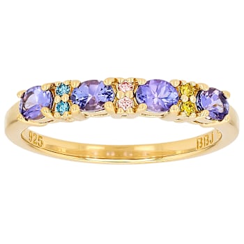 Tanzanite And Multi-Color Lab-Grown Diamond Ring In 18K Gold Over
Sterling Silver 0.64ctw