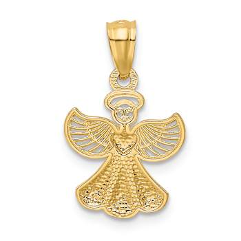 14k Yellow Gold Polished, Diamond-Cut and Textured Angel Pendant