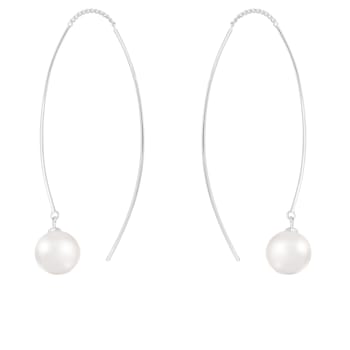 7-8mm Akoya Pearl Rhodium Over Sterling Silver Threader Earrings
