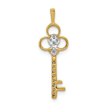 Rhodium Over 14K Yellow Gold with White Rhodium Diamond Club Key Pendant