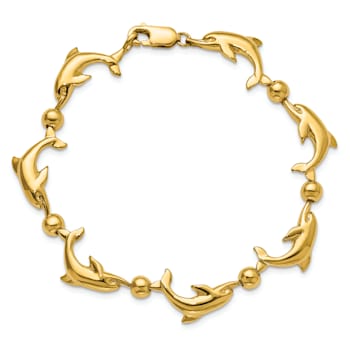 14k Yellow Gold Polished Dolphin Link Bracelet