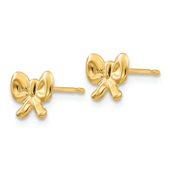 14K Yellow Gold Bow Post Earrings