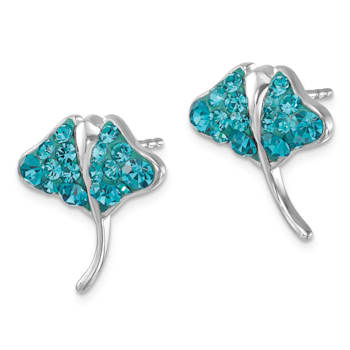 Rhodium Over Sterling Silver Polished Blue Crystal Sting Ray Post Earrings