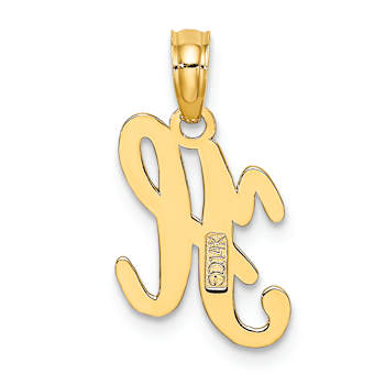 14k Yellow Gold Script Letter H Initial Pendant
