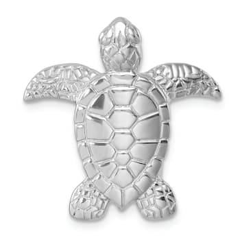 Rhodium Over Sterling Silver Polished and Textured Turtle Chain Slide Pendant