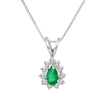 0.35ctw Pear Shape Emerald and Round Diamond Pendant 14k White Gold