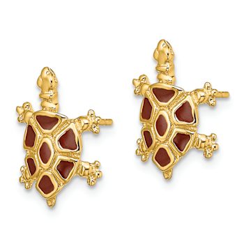14K Yellow Gold Textured Brown Enamel Tortoise Stud Earrings