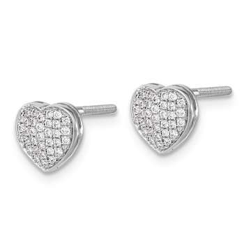 Rhodium Over 14k White Gold Diamond Studded 6mm Heart Stud Earrings