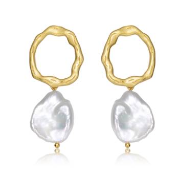 Freshwater Pearl Drop Earrings In 14K Gold Over Sterling Silver