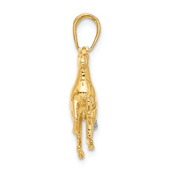 14K Yellow Gold with White Rhodium Diamond-cut 3D Horse Pendant