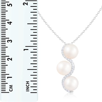 8-9mm White Cultured Freshwater Pearl Sterling Silver Pendant W/Chain