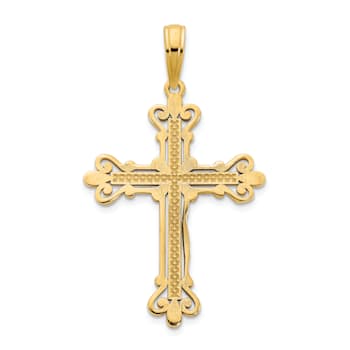 14k Yellow Gold Polished and Textured Fancy Cross Pendant