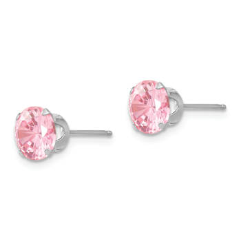Rhodium Over 14k White Gold 6.5mm Pink Cubic Zirconia Stud Earrings