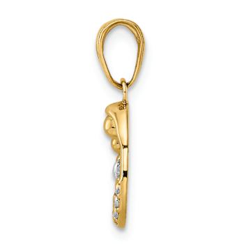 14k Two-tone Gold Diamond-Cut Mother and Baby Teardrop Pendant